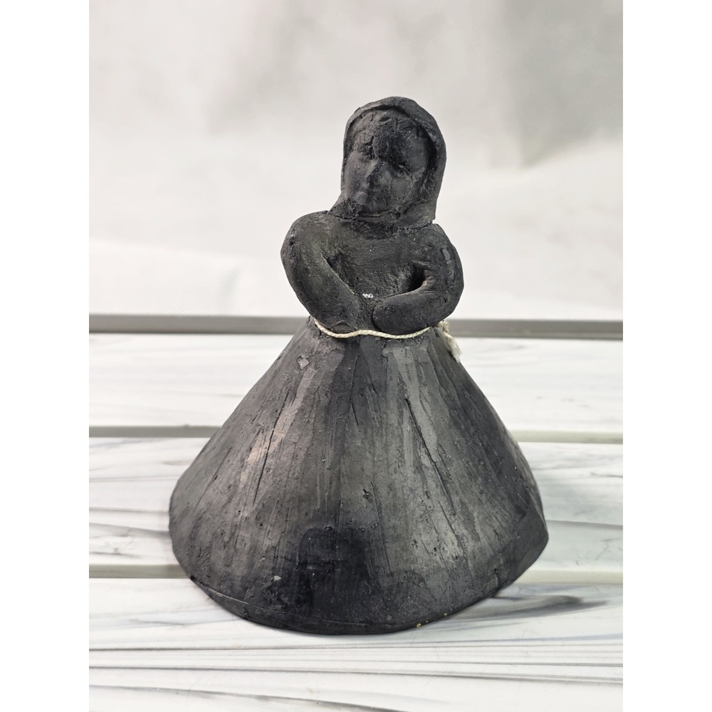 VTG Mexico Black Pottery Barro Woman Folk Art Handmade Bell FIGURINE SCULPTURE